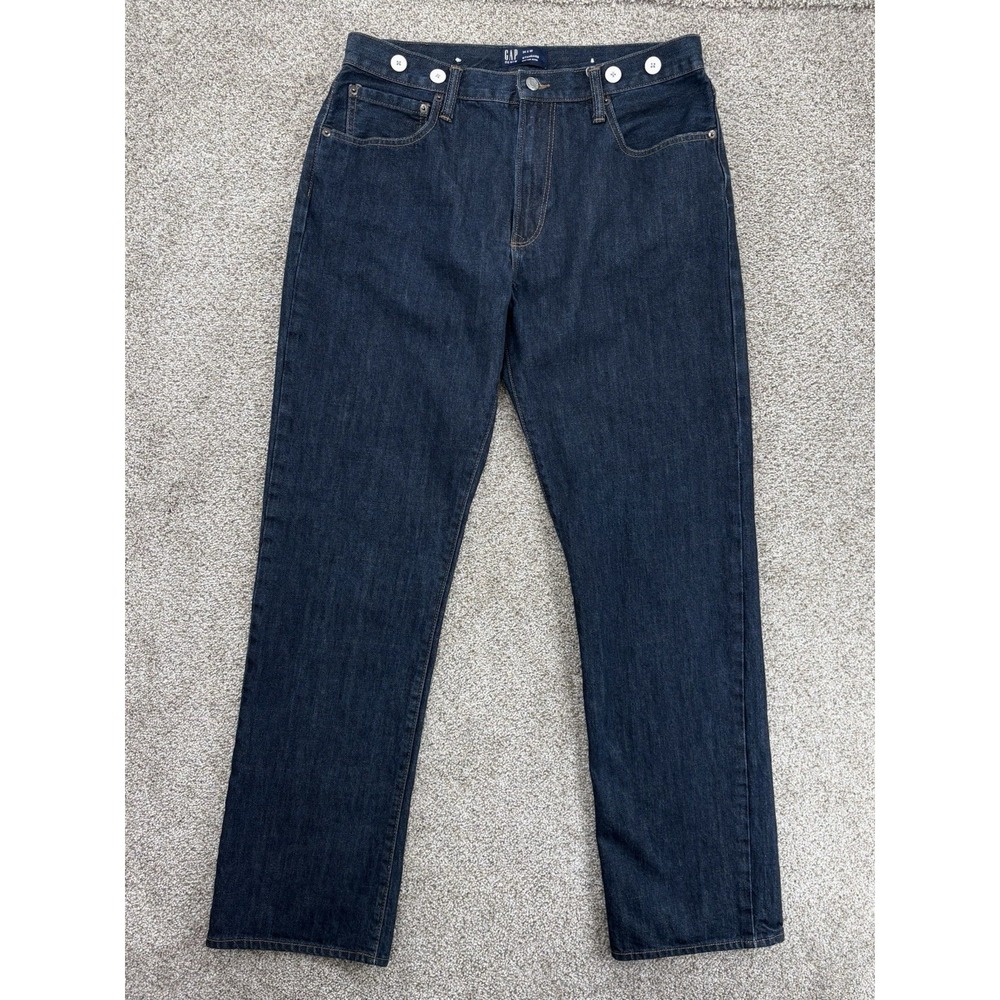 Gap Standard Fit Jeans Mens 34x36 Blue Dark Indigo 100% Cotton Suspender Buttons